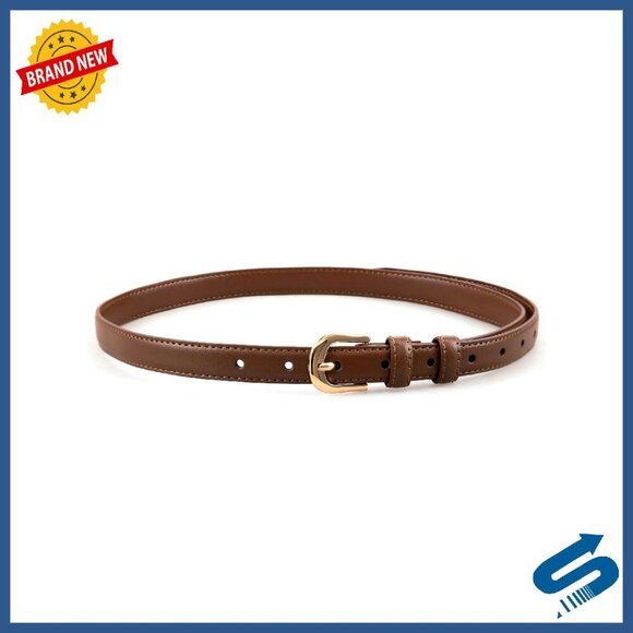 Skinny Genuine Leather Belt Gold Buckle Adjustable Thin Waistband main image 7